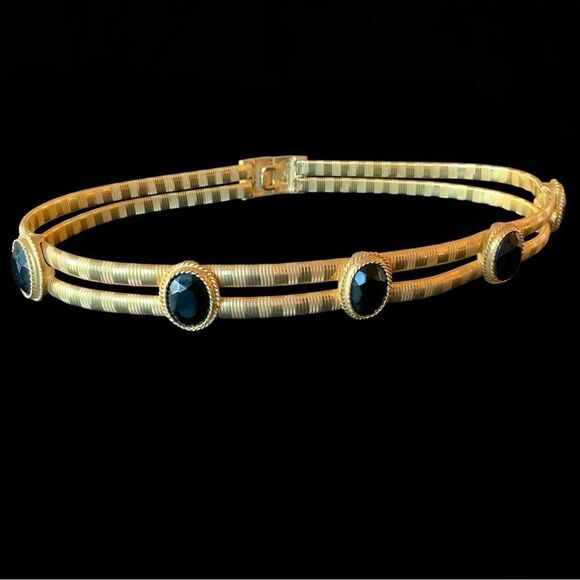 Vintage Accessocraft Gold Metal Black Cabochon Belt - Picture 1 of 8